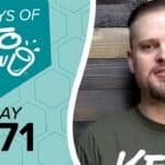 KETO CHOW logo, text 100 DAYS OF KETO CHOW and DAY 071 on a teal and light blue hexagon graphic. A man on the right.