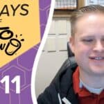 KETO CHOW branded graphic shows 42 DAYS OF KETO CHOW DAY 11 with a cup and splash logo. Yellow and purple hexagonal background.