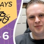 Keto Chow video thumbnail. Yellow area has 42 DAYS OF KETO CHOW logo. Purple area has DAY 6. A smiling man is on the right.