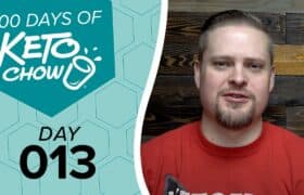 Teal and light blue hexagonal graphic with KETOCHOW logo, white text 100 DAYS OF KETOCHOW, black text DAY 013.