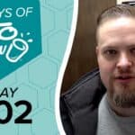 KETO CHOW graphic: 100 DAYS OF KETO CHOW, DAY 002. Teal background with hexagonal pattern and KETO CHOW logo. Man on right.