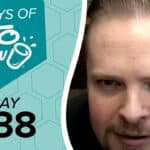 KETO CHOW: 100 DAYS OF KETO CHOW, DAY 038. Cup logo, teal hexagonal background. Man's face on right.