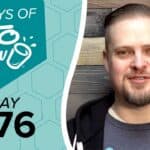 Graphic with 100 DAYS OF KETO CHOW, a white blender bottle logo, and DAY 076 on a teal and light blue hexagonal background.