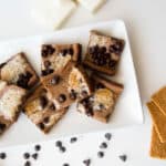 Top view - Individual S'mores bars on a white plate.