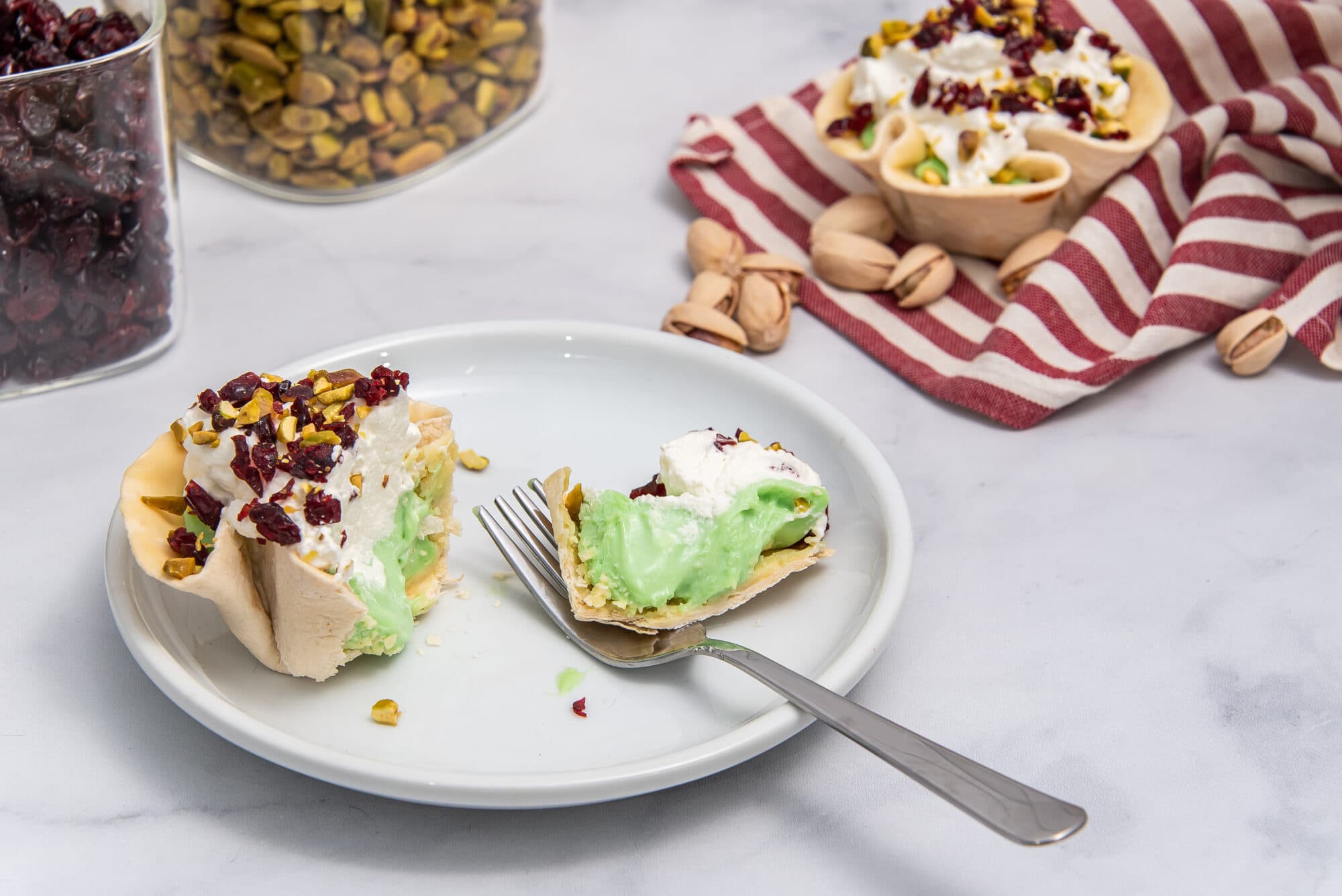 white chocolate pistachio tarts