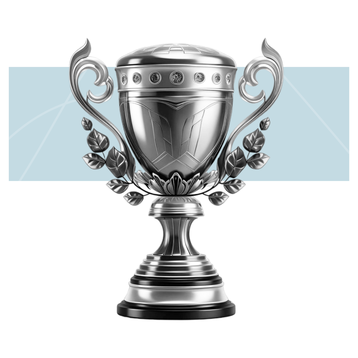 Silver trophy on a blue background