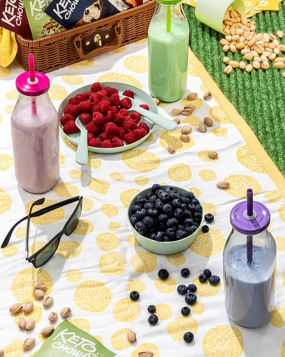 A picnic of Keto Chow and fruit