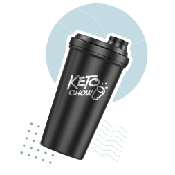 a black shaker bottle with the keto chow logo on it
