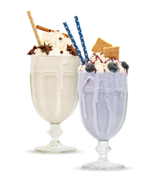 two shakes, chai latte and blueberry pie