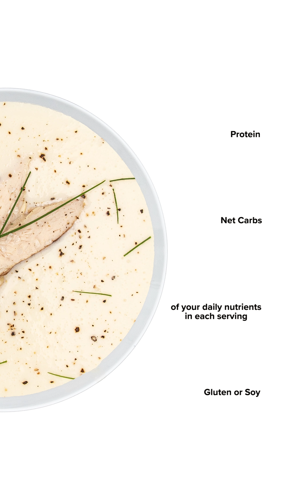 Keto Chow Savory Chicken Soup Base shake with macro information