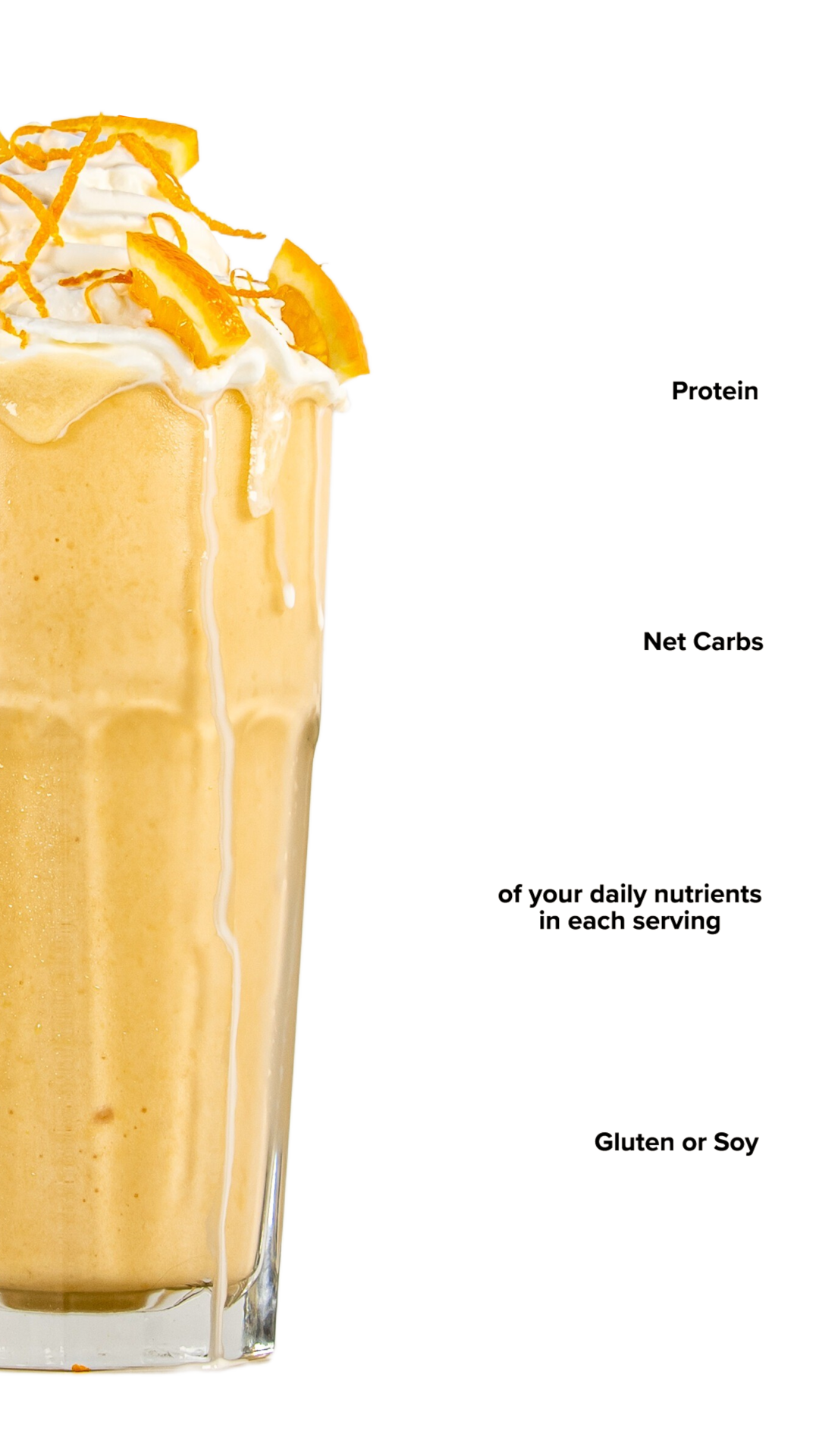 Keto Chow Orange Cream shake with macro information