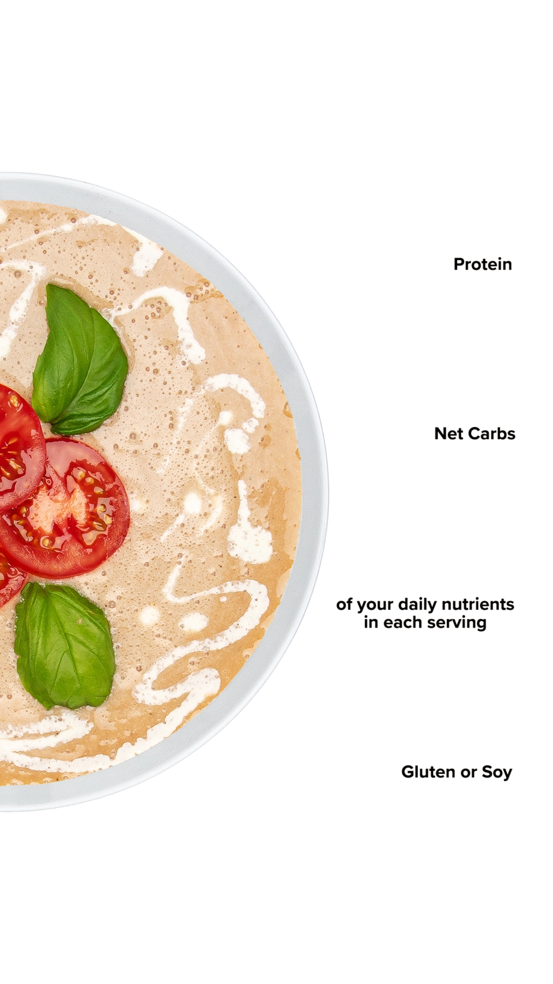 Keto Chow Creamy Tomato Basil Soup Base shake with macro information