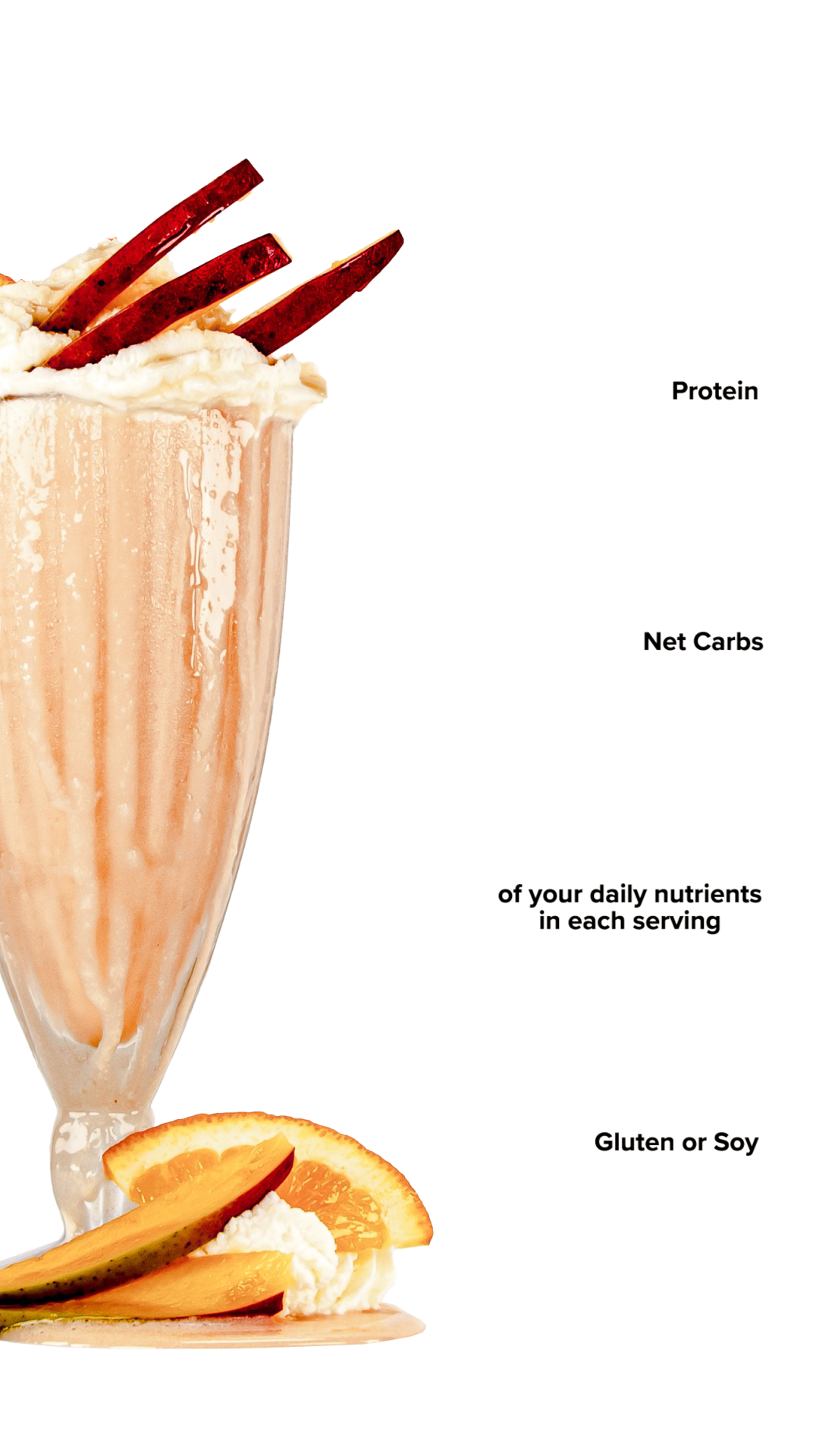 Orange Mango Keto Chow shake with macro information