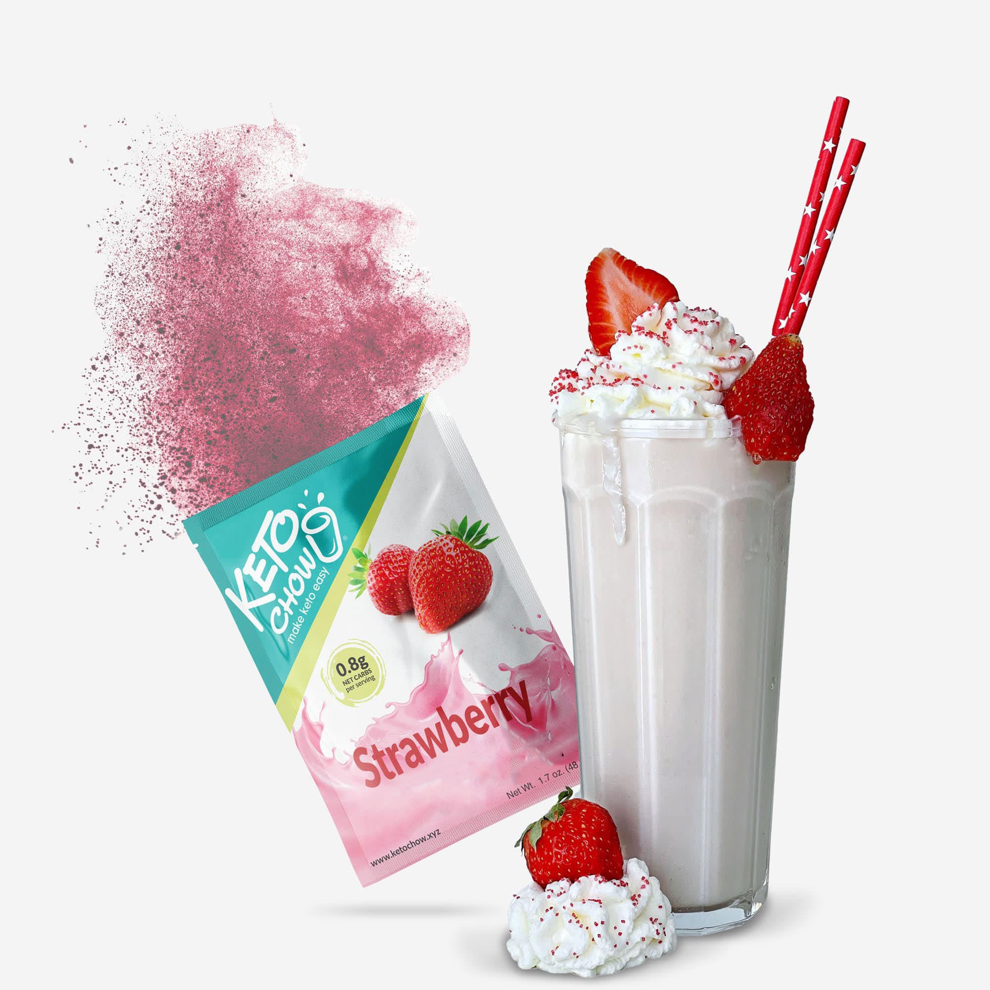 Strawberry Keto Chow packet with shake