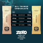Nutrition for 30 stick All Things Chocolate Variety Pack. Cocoa Loco has 182mg Magnesium, 421mg Potassium, 968mg Sodium, 0.17g net carbs. Caramel Vibes has 180mg Magnesium, 416mg Potassium, 968mg Sodium, and 0.08g net carbs. See nutrition dropdown for complete supplement facts.