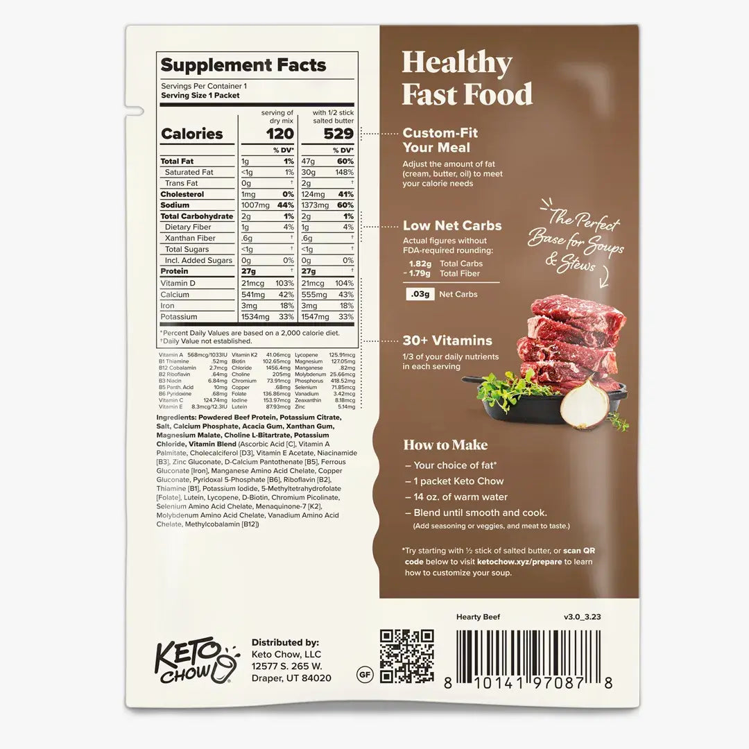 Beef soup base single serving back of package