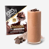 Glass of unsweetened Keto Chow Core with packaging