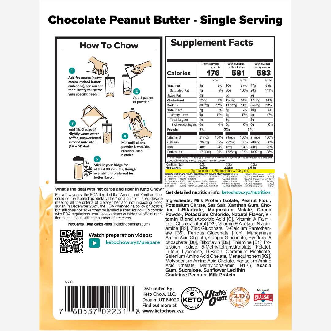 Chocolate Peanut Butter single meal package back