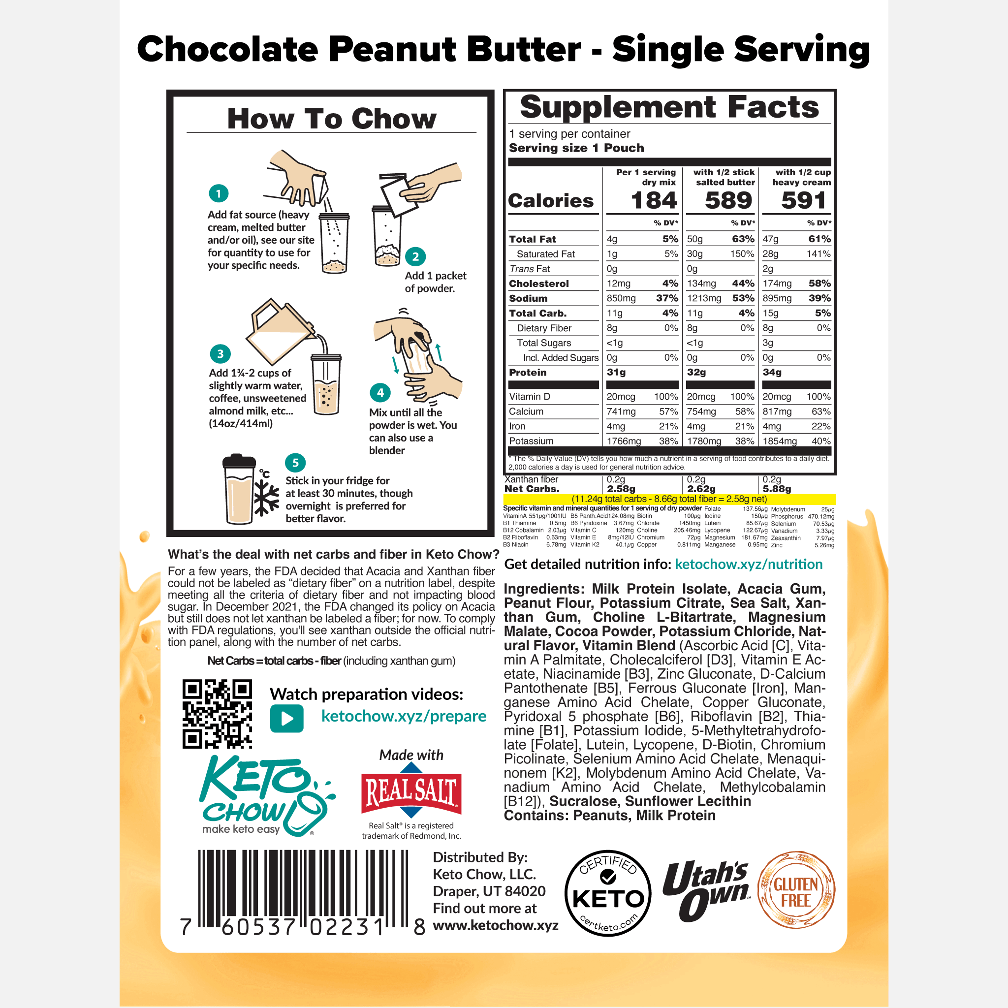 Chocolate Peanut Butter Keto Chow package back