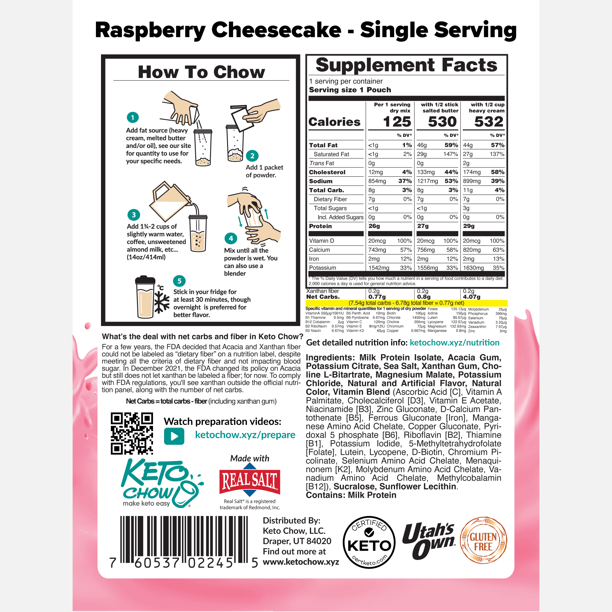 Raspberry Cheesecake Keto Chow package back