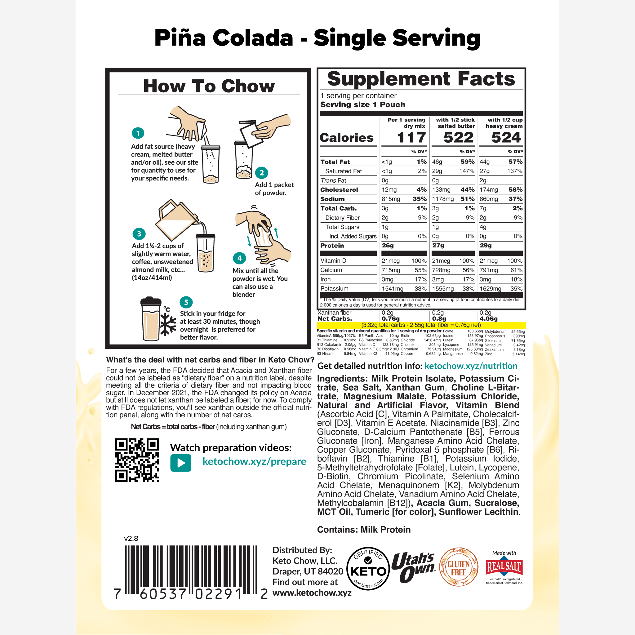 Pina Colada single serving package back