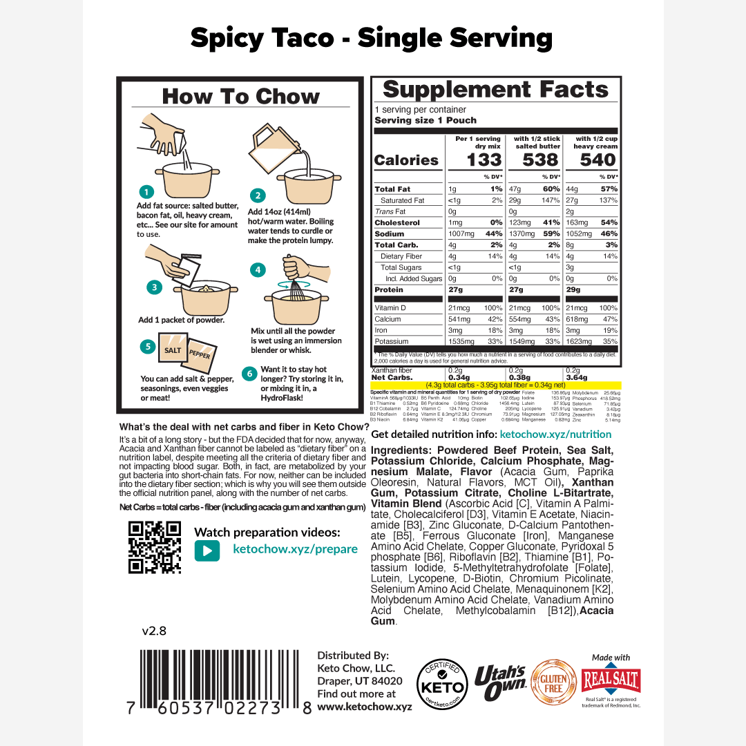 Taco Soup single meal package back
