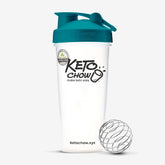 Teal Blender Bottle with the Keto Chow Logo on it