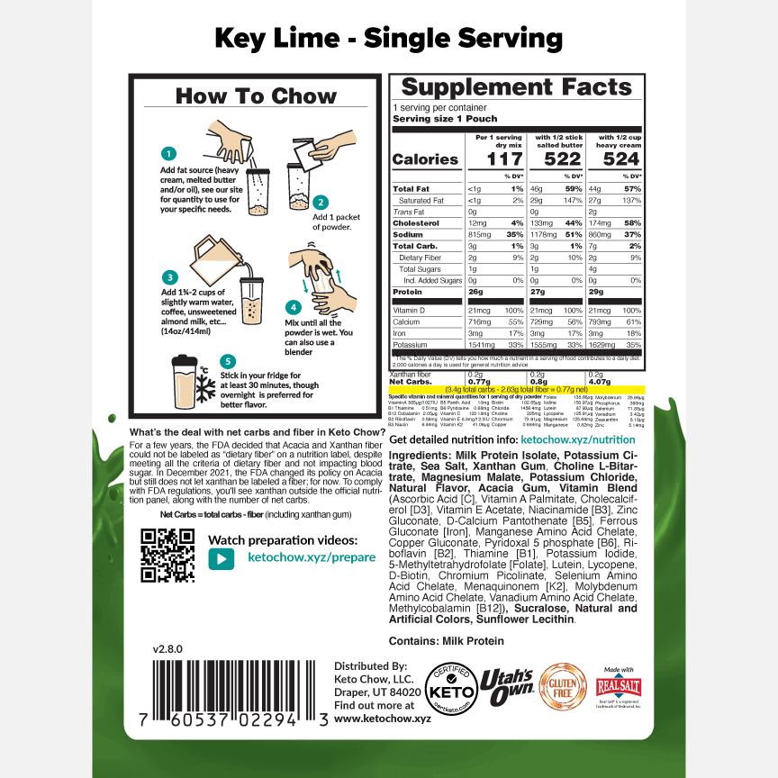 Key Lime single serving back of package