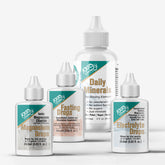 Travel sizes of Keto Chow Daily Minerals, Fasting Drops, Magnesium Drops, Electrolyte Drops