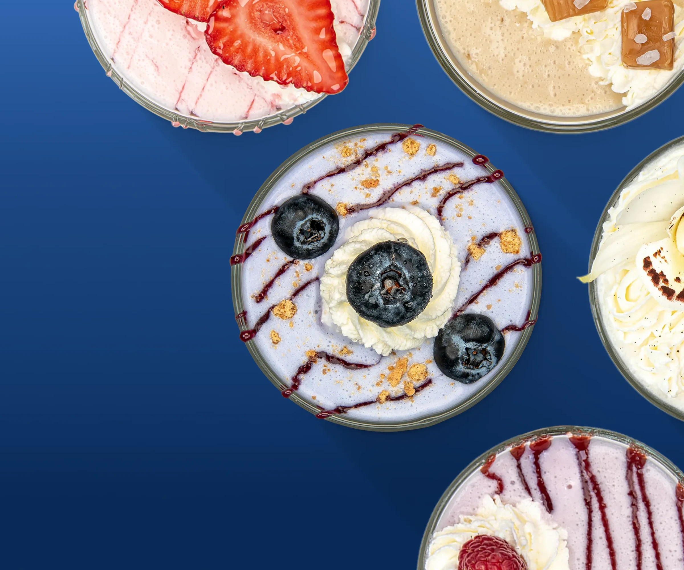 Keto Chow shakes on a blue background.